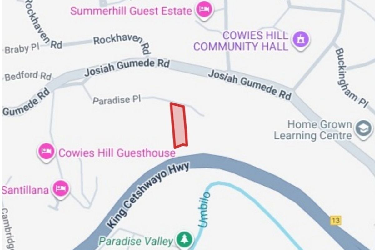 A map view highlighting the location of the vacant residential land parcel within the Cowies Hill area.