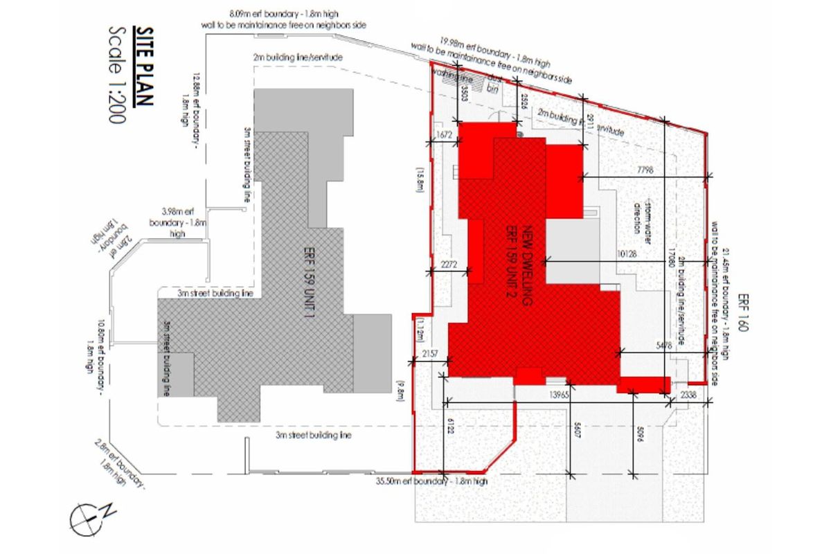 A detailed site plan showing the layout and boundaries of the property, including building lines and erf dimensions.