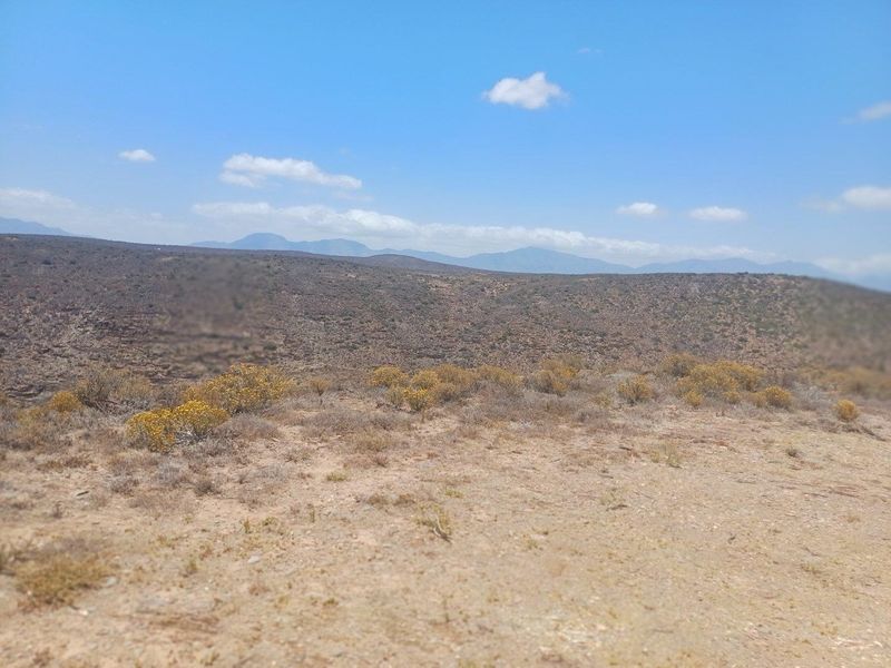 Expansive landscape view overlooking arid terrain and distant mountain ranges, showcasing the natural setting of the farm property.