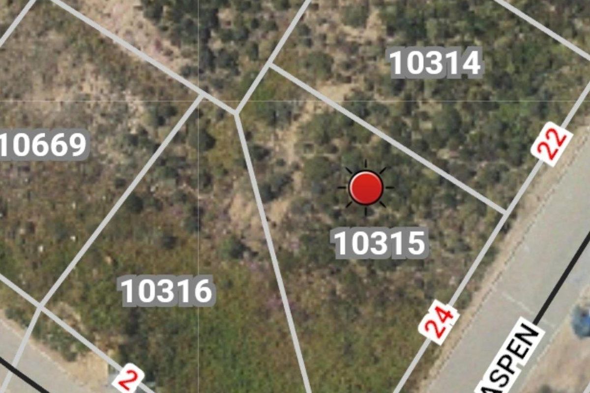 An aerial view of a vacant residential plot, identified as lot 10315, showing its location and boundaries within the surrounding neighborhood.