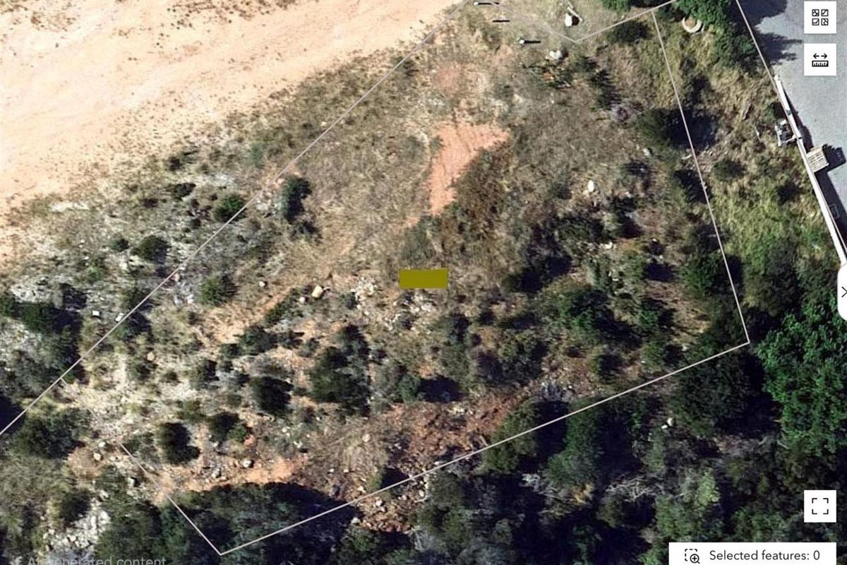 Aerial view of a vacant residential plot featuring natural vegetation and defined boundary lines.