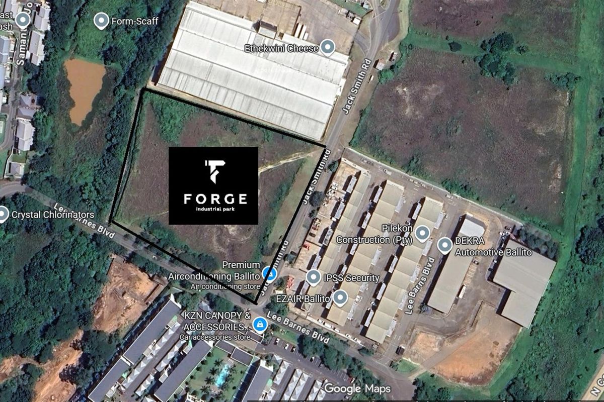 Aerial view of the Forge Industrial Park site, showing surrounding commercial infrastructure, road access, and proximity to major transport routes.