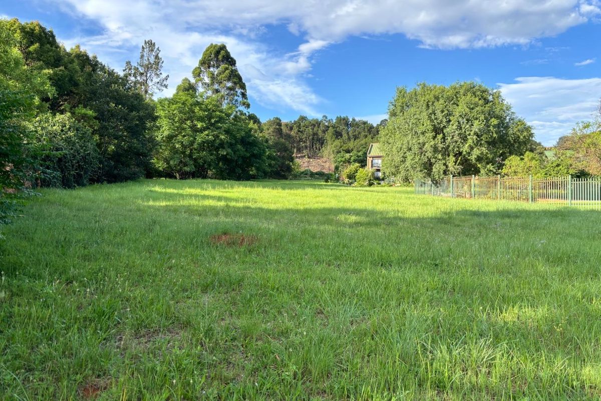 A spacious, level vacant residential plot featuring established trees and secure perimeter fencing, offering a peaceful setting for future development.
