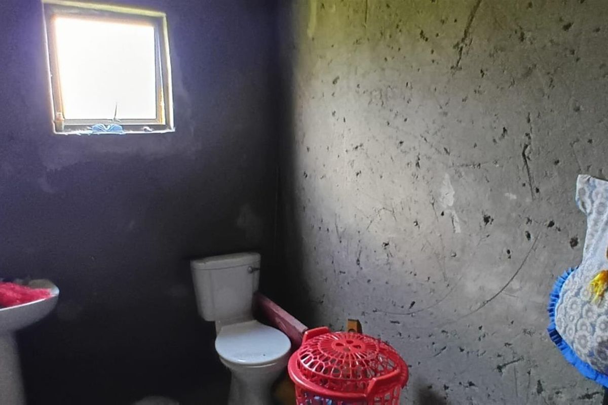 A basic bathroom featuring a pedestal basin and toilet, currently in an unfinished state with exposed concrete walls.