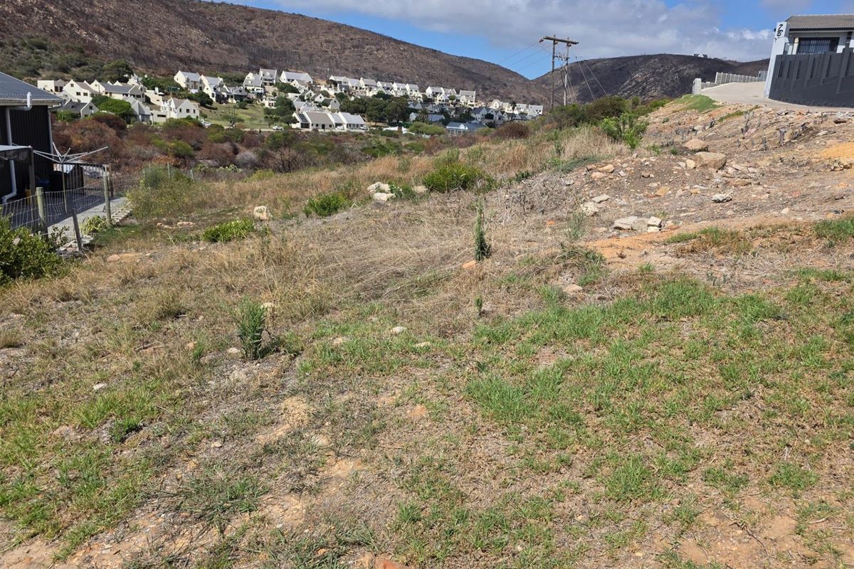 A view of a vacant residential plot featuring sloped terrain and natural vegetation, overlooking a hillside residential development.