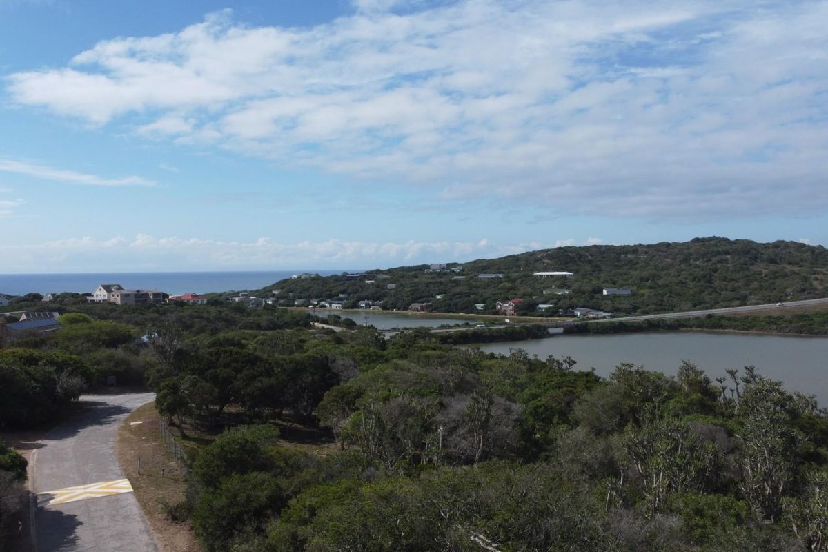 An elevated aerial view of the coastal landscape, featuring natural vegetation, a nearby lagoon, and surrounding residential development.