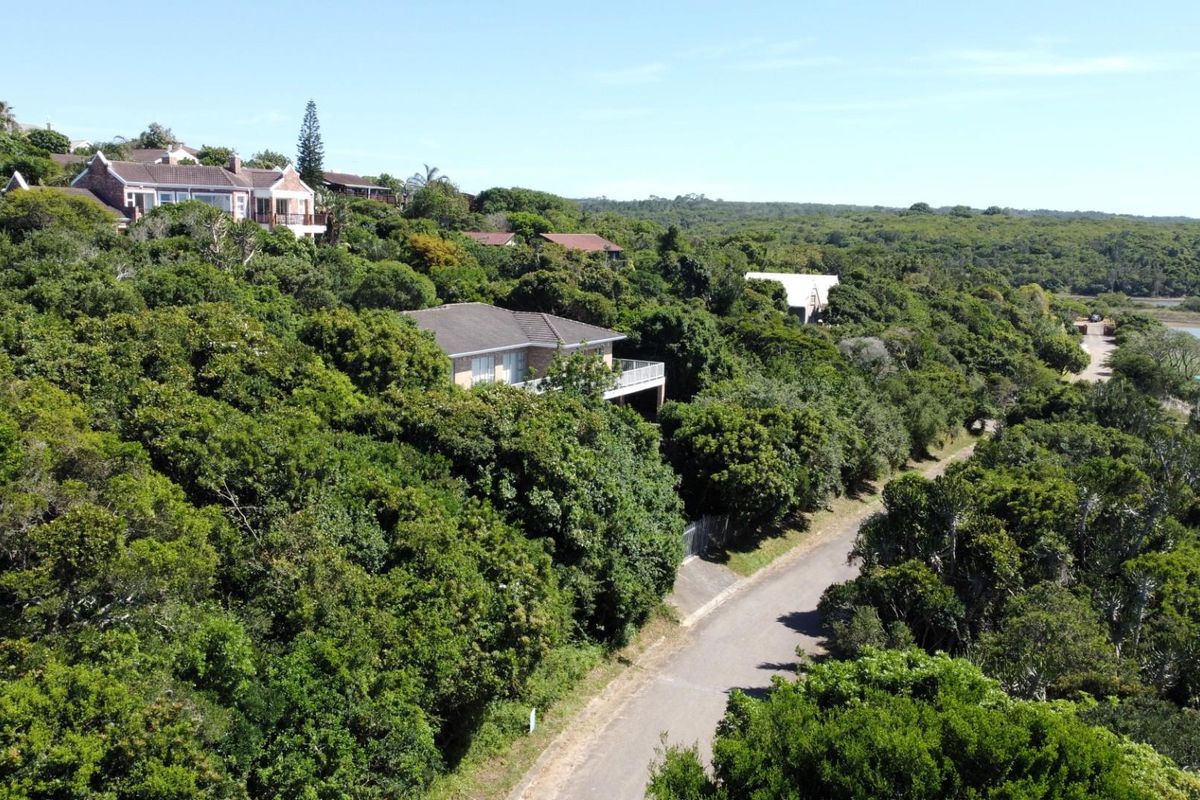Aerial view of a residential property nestled in a lush, wooded landscape with nearby water access and established surrounding homes.