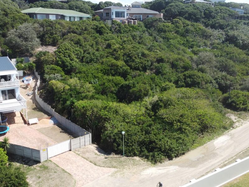 Aerial view of a vacant residential plot featuring dense natural vegetation, adjacent to existing residential properties and a gravel access road.