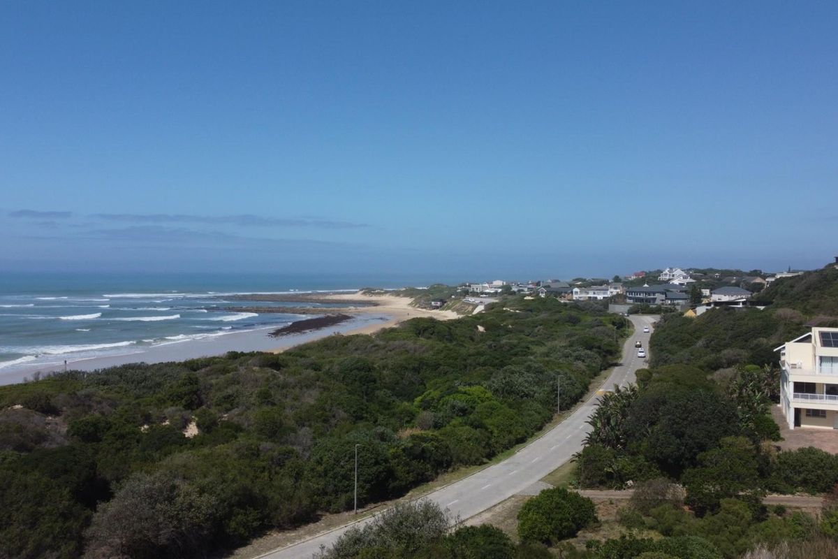 Aerial view of the coastal landscape, featuring a scenic beach, surrounding vegetation, and nearby residential properties along the road.