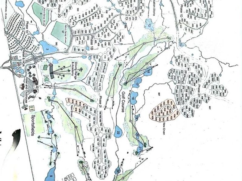 A comprehensive site development plan showing the layout of residential phases, golf course, equestrian centre, and infrastructure for the estate.
