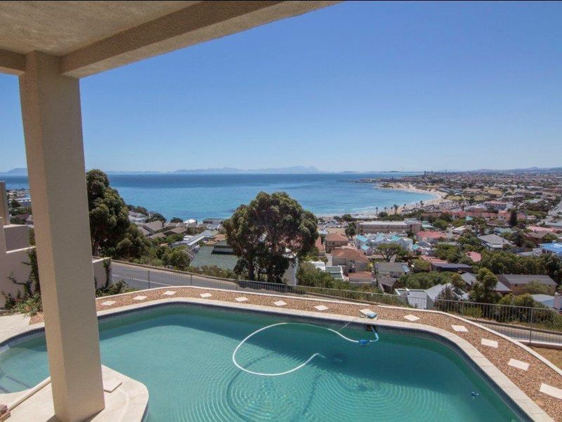 Outdoor pool area featuring a swimming pool with expansive coastal and ocean views from an elevated position.