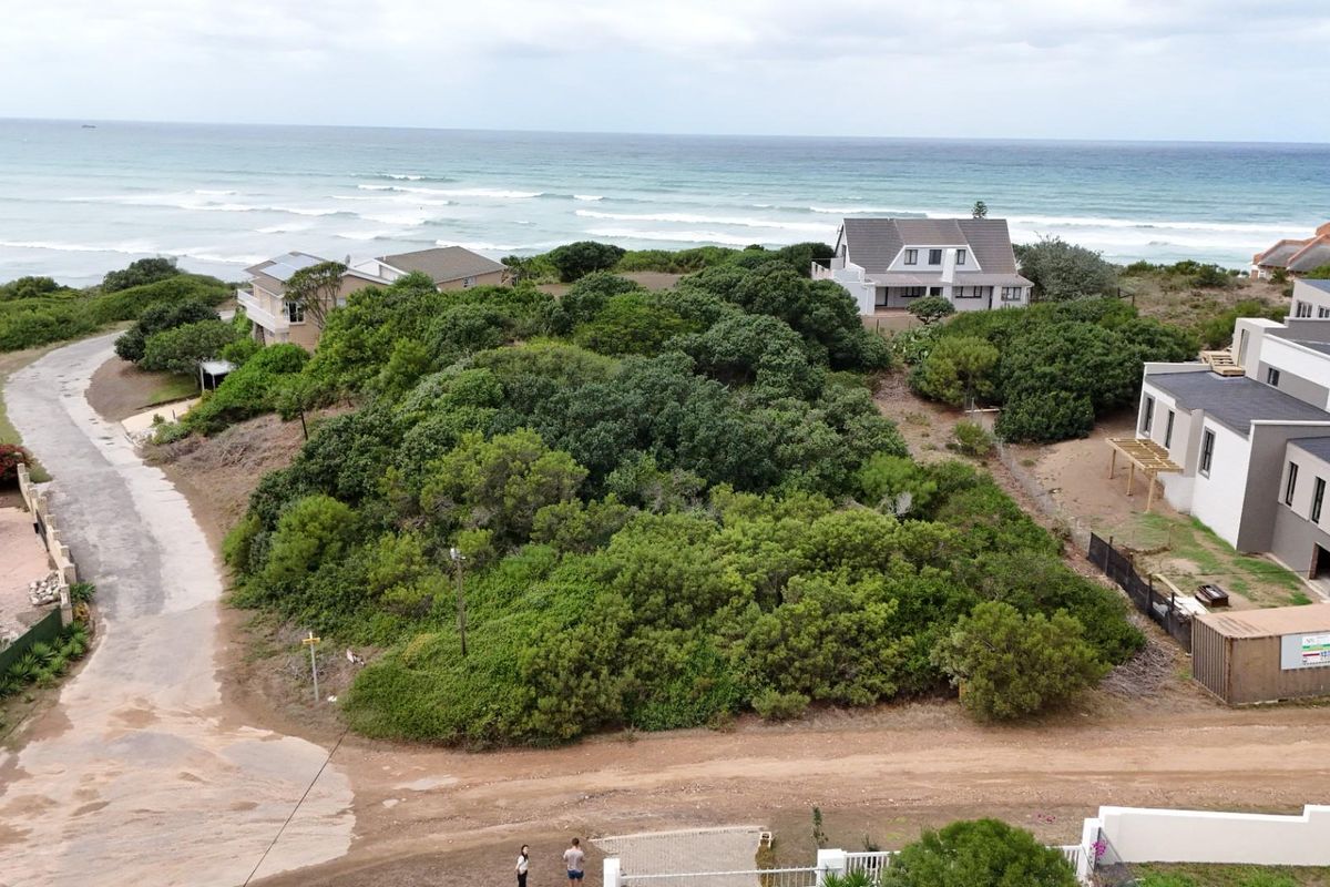 An aerial view of a vacant residential plot featuring dense coastal vegetation and proximity to the ocean.