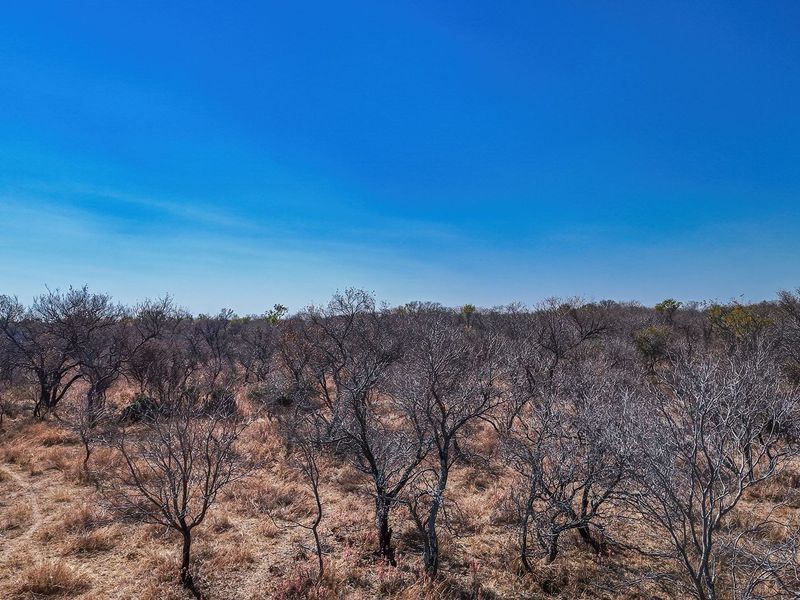 An aerial view of a vacant residential plot featuring natural bushveld vegetation and open landscape.