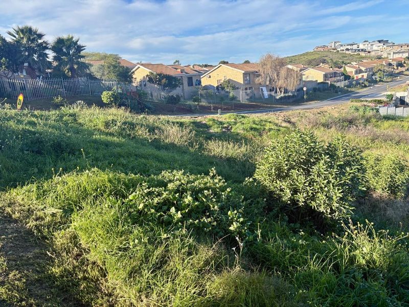 A view of a vacant residential plot featuring sloped terrain and natural vegetation, situated in a developed suburban neighborhood.