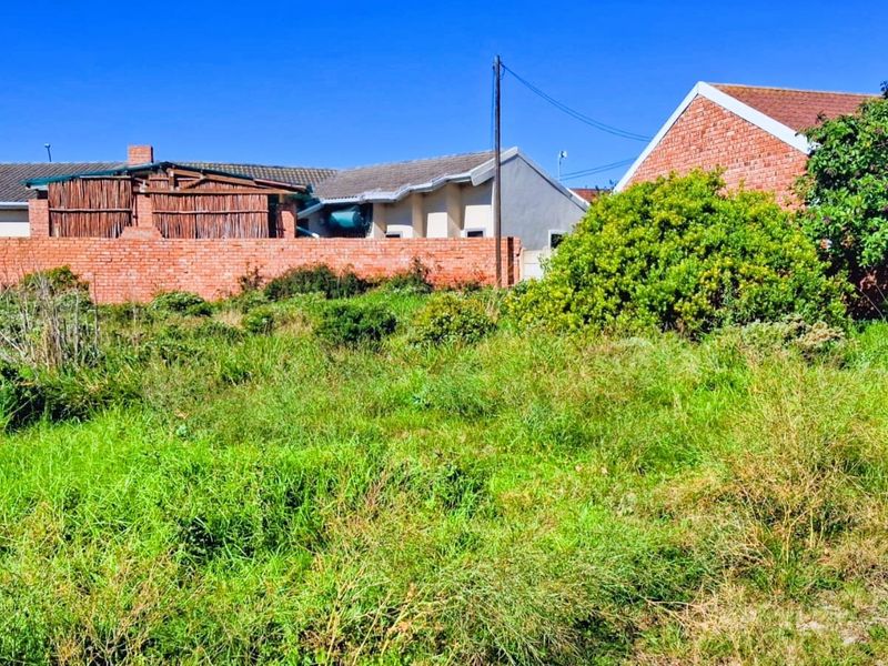 A view of a vacant residential plot featuring overgrown grass, a brick boundary wall, and adjacent residential structures.