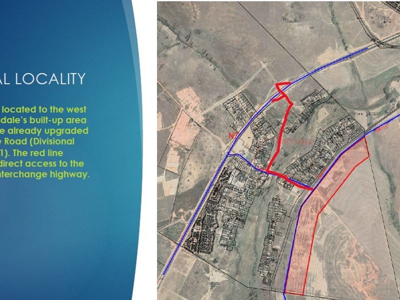 An aerial locality map showing the site's position relative to the N7 interchange and Old Cape Road in Abbotsdale.