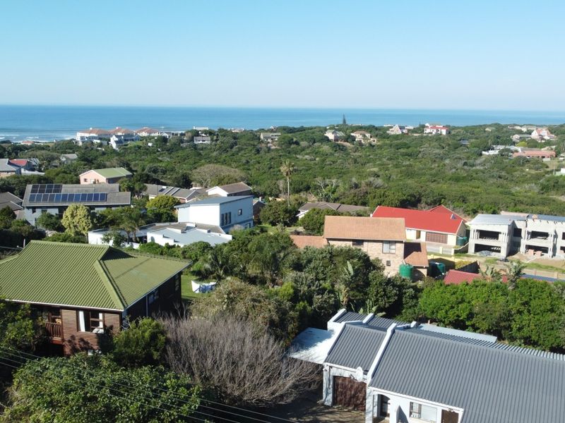 An aerial view of a coastal residential neighborhood featuring various homes with metal and tiled roofs, surrounded by lush greenery and ocean views.