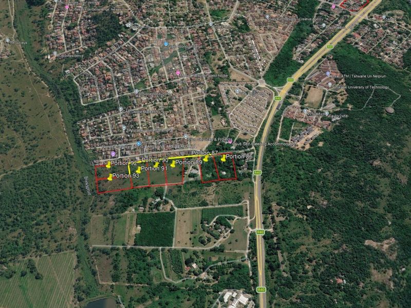An aerial satellite view showing the location and boundaries of multiple land portions in a semi-rural area.