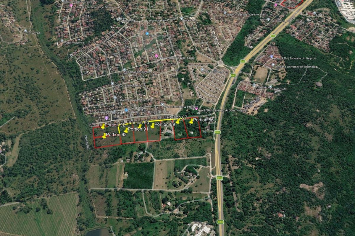 An aerial satellite view showing the location and boundaries of multiple land portions in a semi-rural area.
