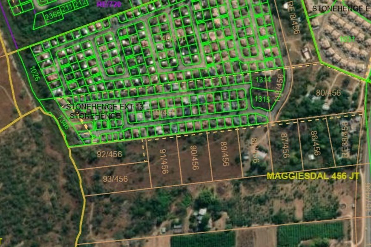 An aerial view showing the cadastral boundaries and layout of the property within the surrounding residential area.