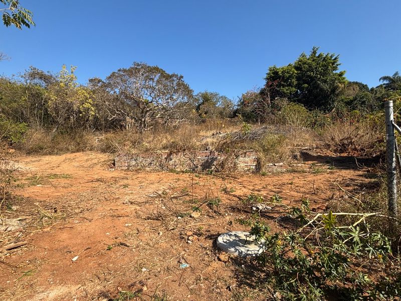 A vacant residential plot featuring a low brick retaining wall, chain link fencing, and natural vegetation, offering a blank canvas for future development.