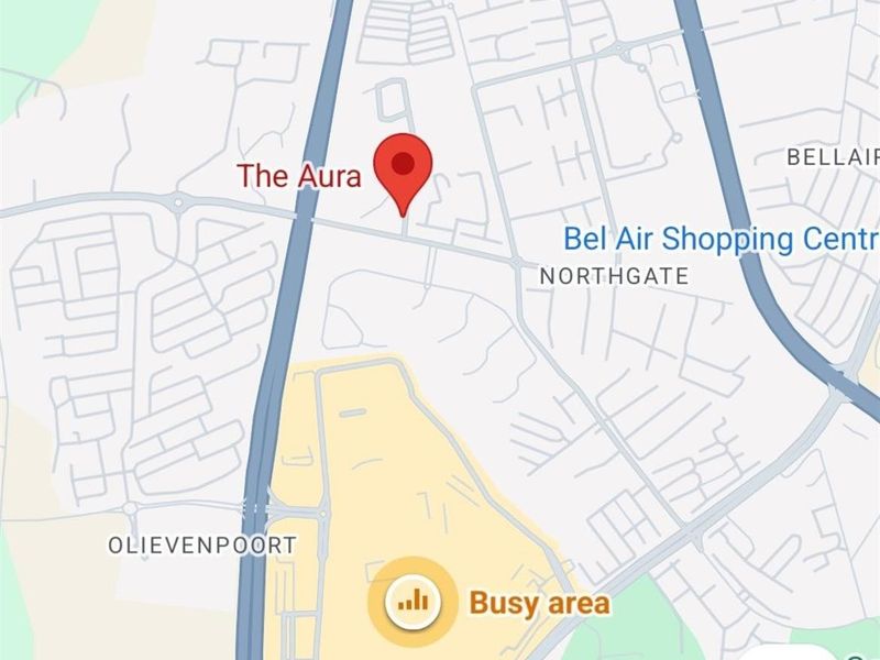 A digital map screenshot showing the location of The Aura in the Northgate area.