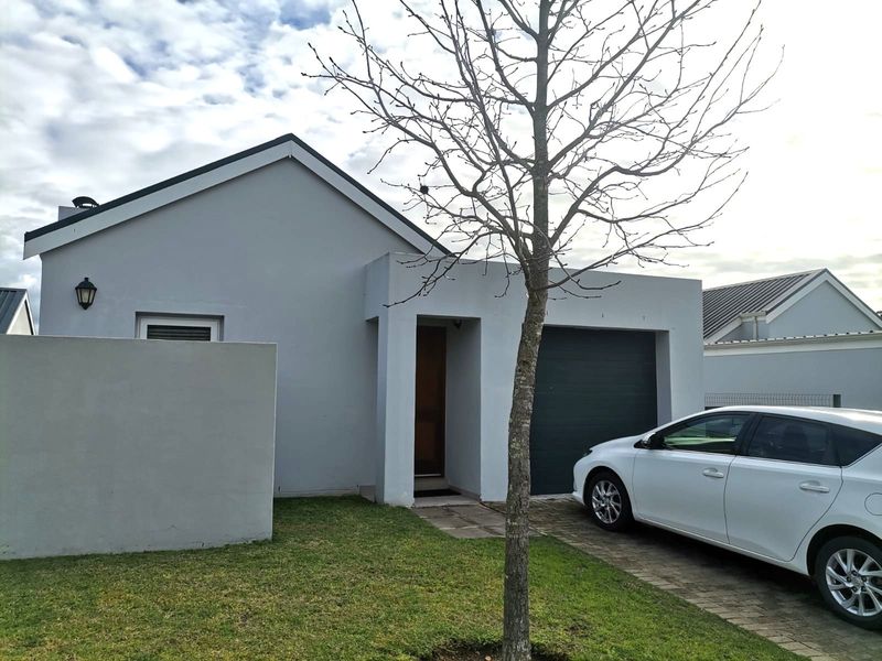 Front elevation of a modern single-story house featuring a paved driveway, integrated garage, and a clean, minimalist facade.