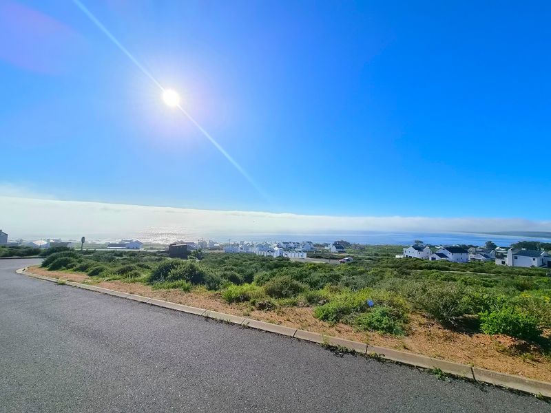 A scenic view overlooking a coastal residential area with a clear blue sky and natural vegetation in the foreground.
