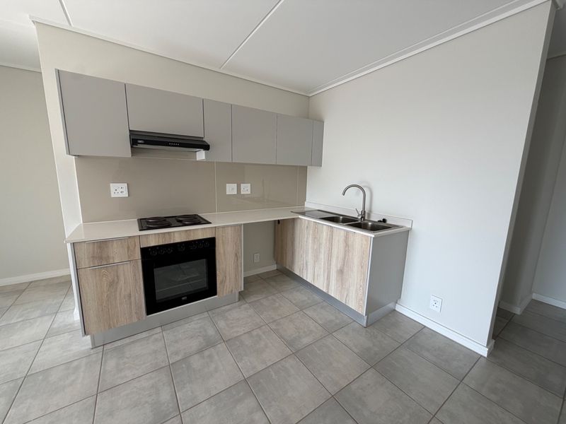 Modern kitchen featuring light wood-tone cabinetry, stone countertops, built-in electric oven and hob, extractor fan, and a stainless steel double sink.