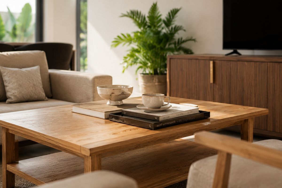 A well-lit, modern living room space featuring neutral tones and clean architectural lines, creating a comfortable and inviting atmosphere.