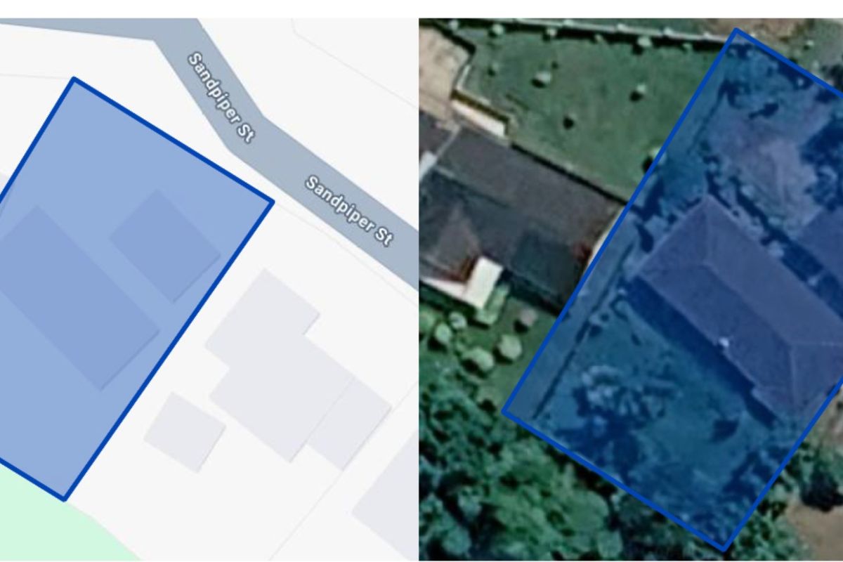 An aerial view showing the property boundary and site layout relative to Sandpiper Street.