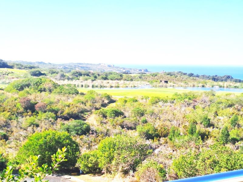 Elevated scenic view overlooking natural coastal landscape, greenery, and distant ocean horizon.