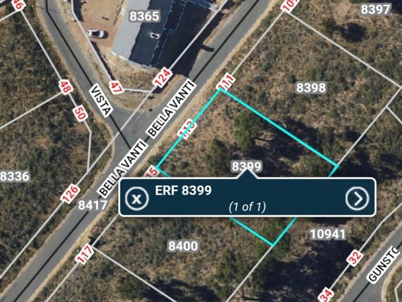 Aerial view showing the cadastral boundaries and location of Erf 8399 within the residential estate.