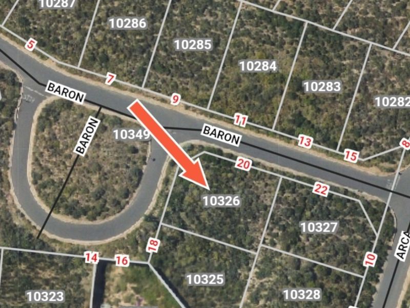 An aerial map view showing the location of residential plot 10326 on Baron street.