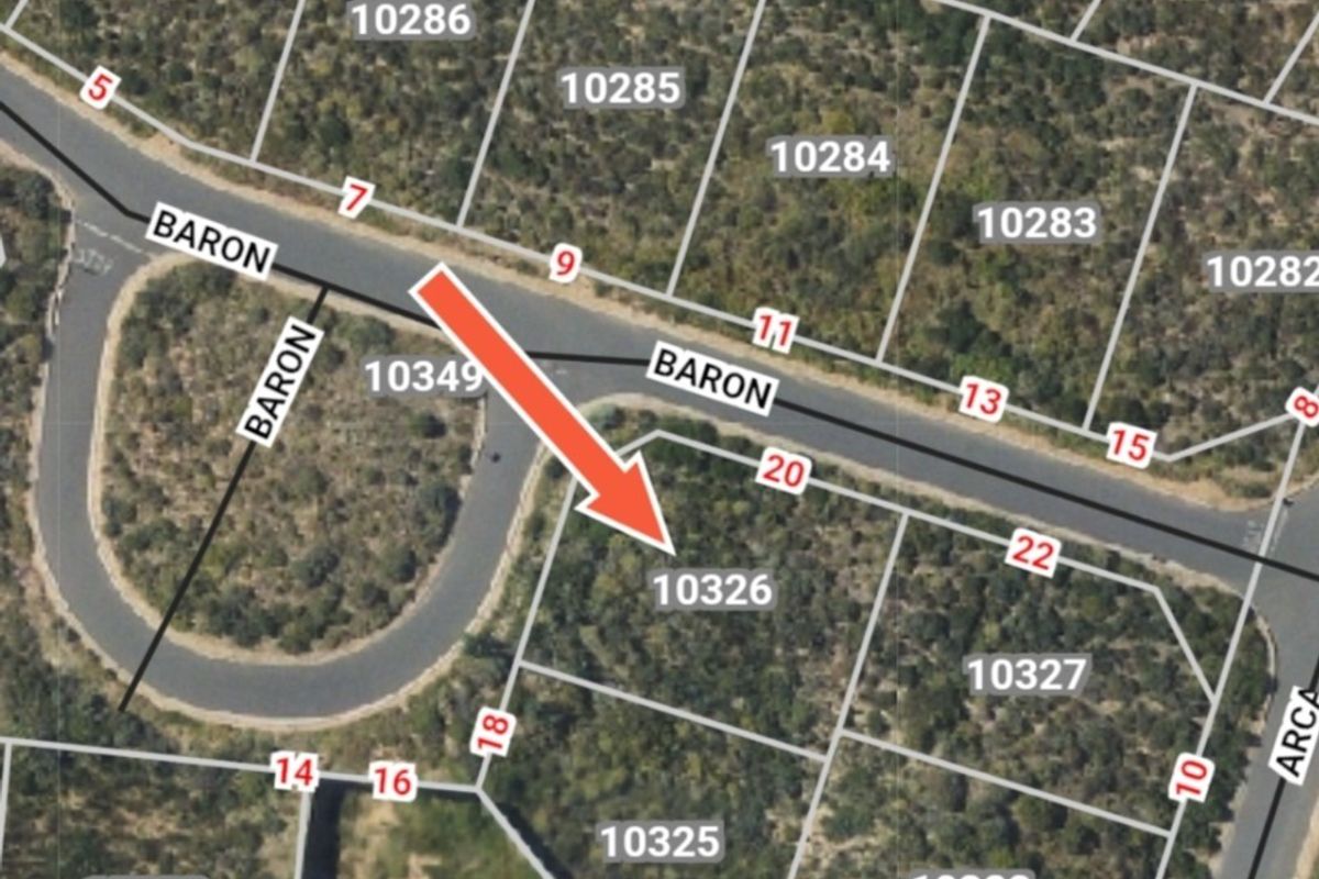 An aerial map view showing the location of residential plot 10326 on Baron street.