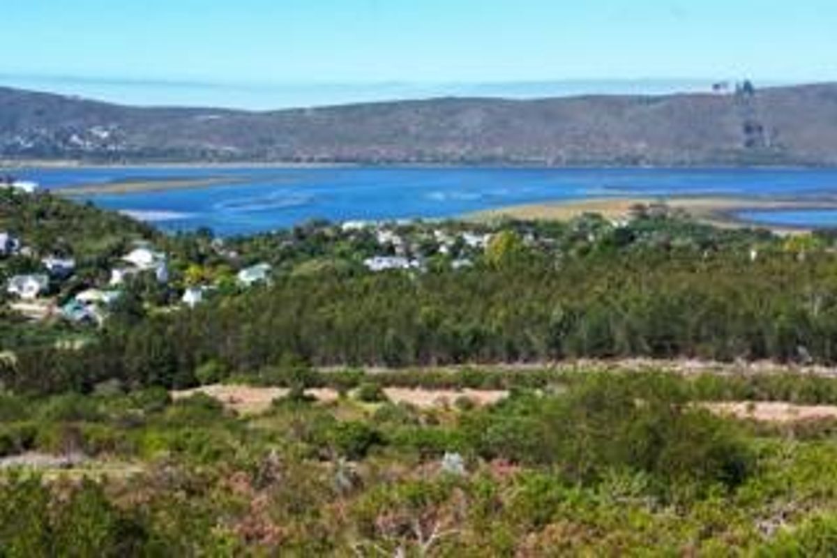 Elevated landscape view overlooking the lagoon, surrounding vegetation, and distant residential area.