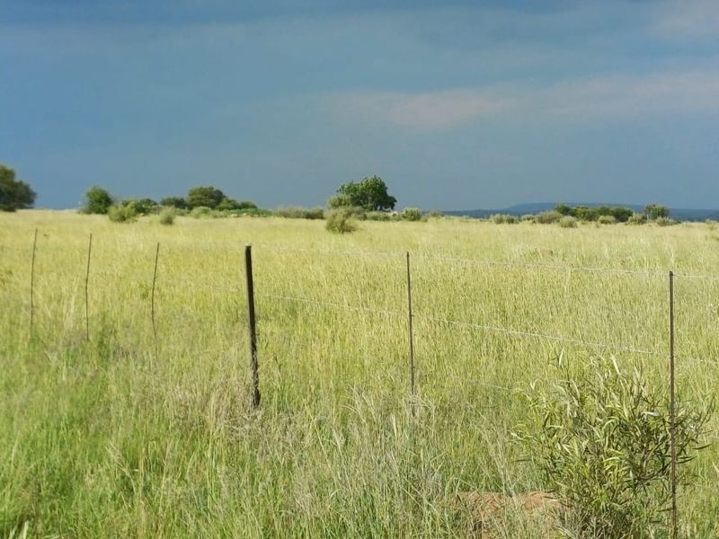 Expansive open grassland landscape featuring a wire perimeter fence on a farm property.