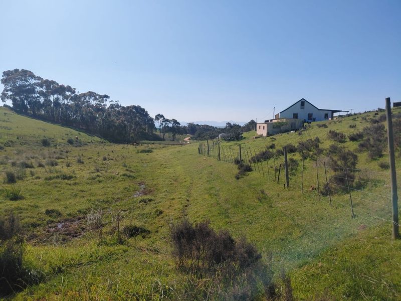 A scenic view of the property grounds featuring open pasture land, wire fencing, and a distant view of the main house structure.