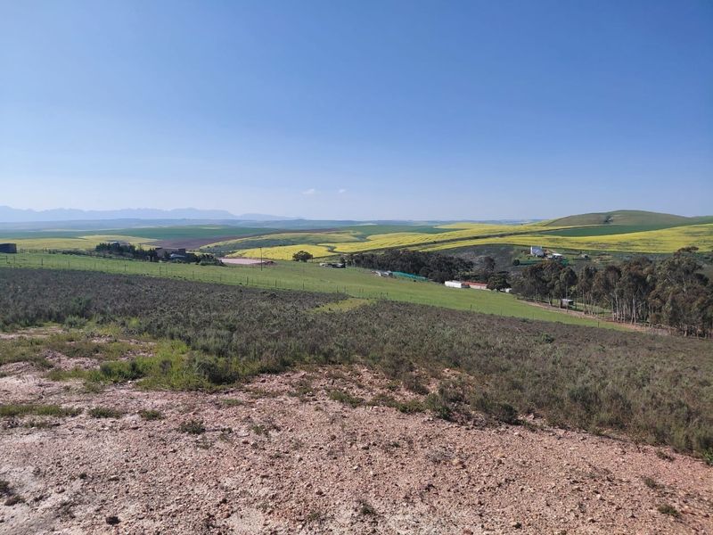 Expansive rural landscape view featuring rolling hills, agricultural fields, and distant mountain ranges under a clear blue sky.