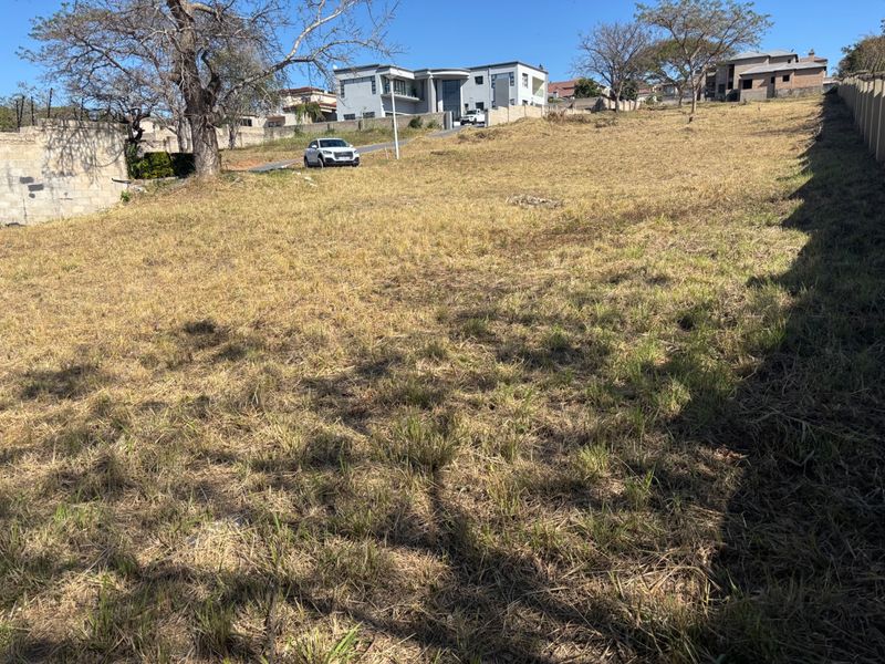A vacant residential plot featuring a sloped landscape and existing boundary walling, situated in a developed neighborhood.