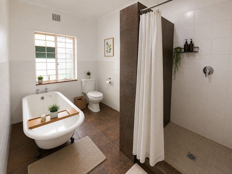 A well-maintained bathroom featuring a classic clawfoot bathtub, a separate walk-in shower with tiled surround, and a toilet.
