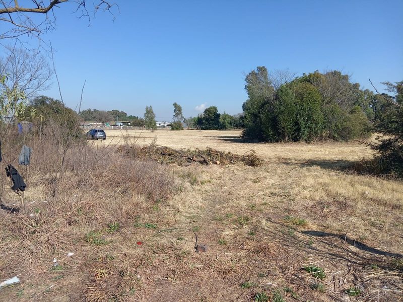 An expansive, undeveloped plot of land featuring dry grass, scattered vegetation, and mature trees, offering significant potential for future development or landscaping.