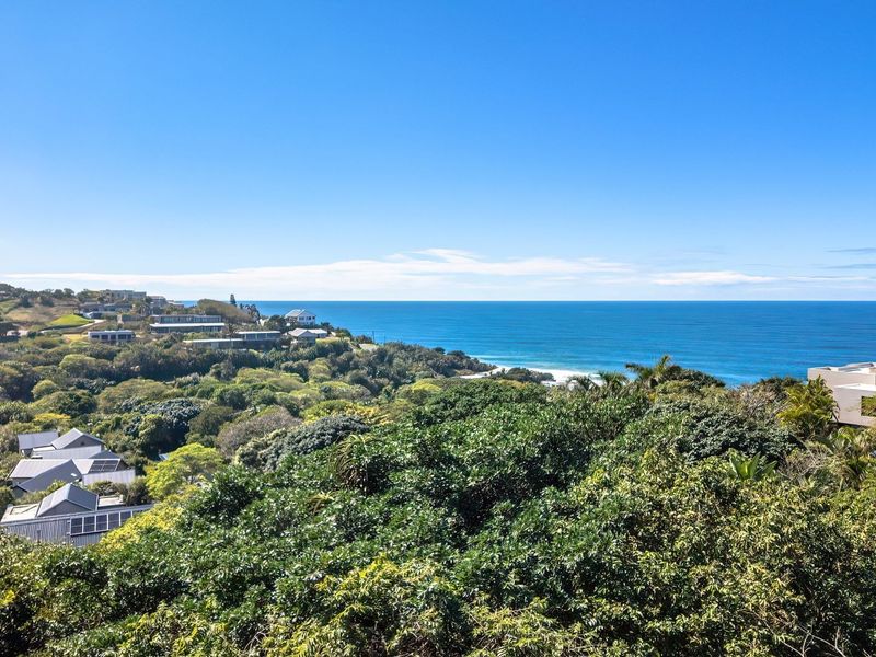 A scenic elevated view overlooking lush coastal vegetation and the ocean, showcasing the natural landscape and surrounding residential area.