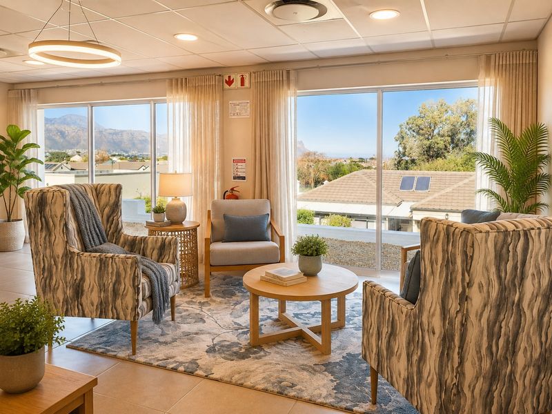 A bright and inviting communal living area featuring large sliding glass doors that offer scenic views and ample natural light.