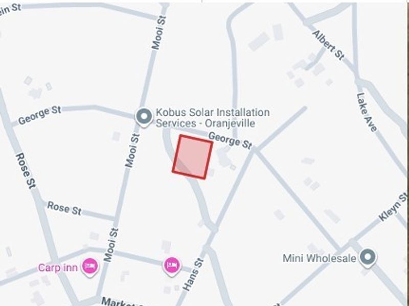 A map view highlighting the location of the vacant residential land plot in Oranjeville.