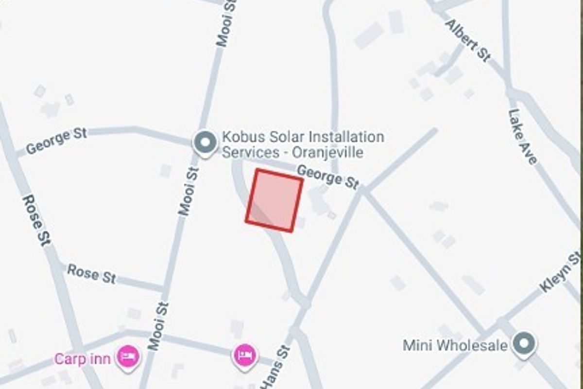 A map view highlighting the location of the vacant residential land plot in Oranjeville.