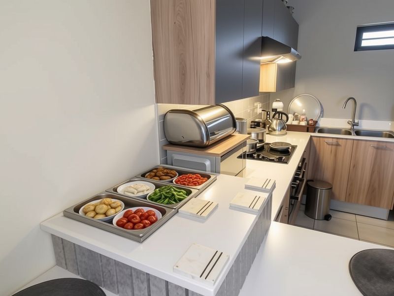 Modern kitchen featuring sleek two-tone cabinetry, laminate countertops, integrated hob with extractor fan, and a stainless steel sink with a contemporary mixer tap.