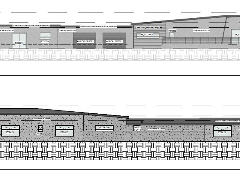 Architectural north and south elevation drawings detailing the building facade, roof structure, and window placements for the property.
