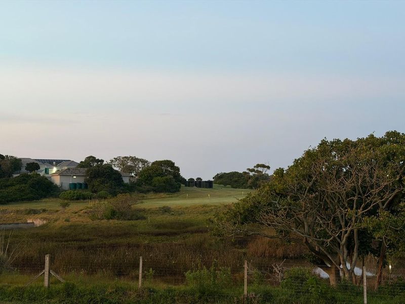 A scenic view of the surrounding landscape, featuring natural vegetation, mature trees, and distant residential properties.