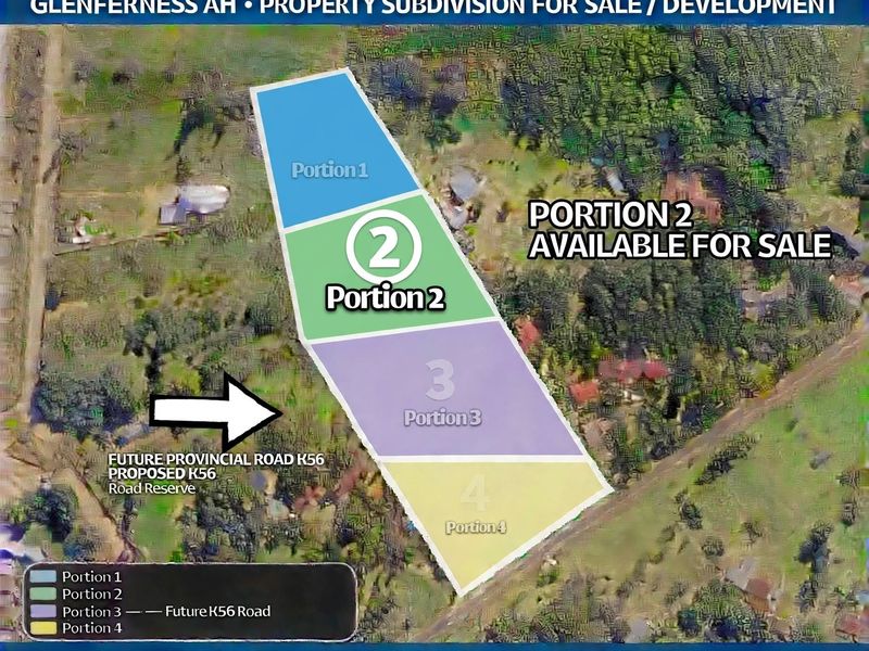 An aerial view map showing property subdivision layout for development in Glenferness, Midrand, highlighting Portion 2 available for sale.